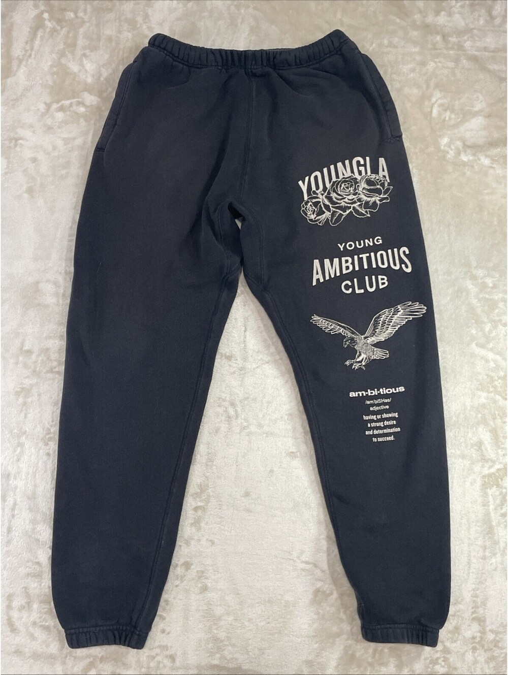 YoungLA 233 Ambitious Sweatpants Black Eagle Rose Graphic Gym Joggers Mens L SLD